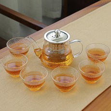 내열유리 우드핸들 거름망 내장 원터치 티메이커 겸용, ., 1L, 팔자 망치질 무늬 망치질 무늬 6개