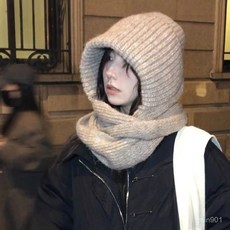 圍巾帽子一體帽 加絨加厚毛綫帽女 百搭護耳騎行巴拉克拉法帽雷鋒帽子圍巾一體冬季韓版保暖