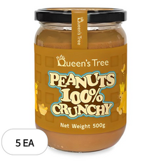 퀸즈트리 100% 땅콩 피넛버터 크런치, 500g, 5개