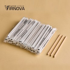 【Virnova】 竹纖維 紙吸管 8x220mm 棕色 尖頭 獨立紙包 100入 生物可分解 環保吸管, 1包, 100支