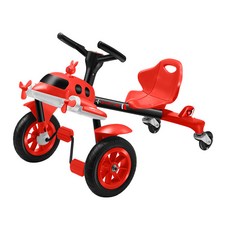 兒童玩具飛機漂移車腳踏三輪車滑行3到6歲以上男女寶可坐螺旋槳, 1個, 紅色【聲光音樂+座椅調節+橡膠靜音輪】適合3-8歲:1個