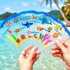 투명 부채 만들기 키트 바다생물 스티커세트 접이식 여름 부채꾸미기 유아 초등 노인 어르신, 묶음포장