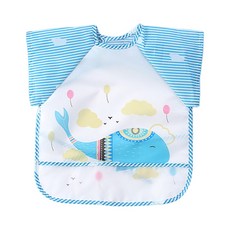 寶寶短袖防水圍兜 附接食兜 適合1-4歲兒童, 1個, 鯨魚