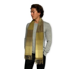 Humble Hilo 울 스카프 헤리티지 격자무늬 씨폼 블루 140694, 소프트 옐로우 및 브라운