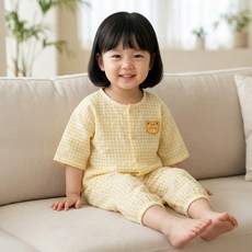 몽실이 체크 거즈면 7부 상하복세트 아동 유아 실내복
