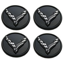 4피스 맞춤형 휠 센터 캡 플래시 크로스 미국 국기 로고 교체 2020-2025 C8 코르벳 84691535 뉴블랙 화이트 236669, 블랙 화이트