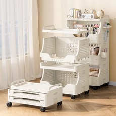 리보아 이동식 틈새 트롤리 접이식 주방 수납장 정리함 2단 3단, 화이트그레이