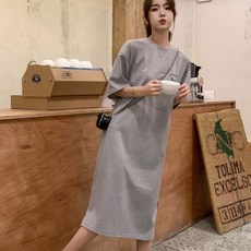[라이프커머스] (스타일하우스)원피스 OPS 여성 반팔 영문 통넓은 양옆트임