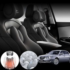 기아 오피러스(뉴)(~08) 3.3/3.8 차량용 3D 인체공학 목 허리 쿠션 세트 블랙 1개