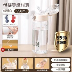 母嬰等級材料 650ml 吸管杯 耐高溫120°C 360°密封防漏, 吸管杯 - 白色550ml 奶嘴替換頭