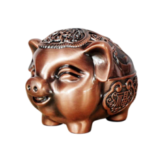 龍龜造型復古菸灰缸，精緻雕刻合金材質桌面擺飾，增添生活品味, 福豬-紅古銅, 1個