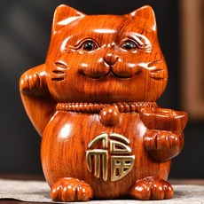 花梨木 黑檀木 紅花梨木 福貓 招財貓 擺件 整木精雕, 如圖所示, 1個