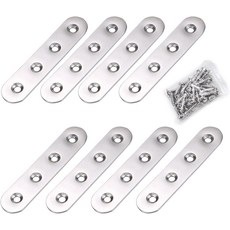 섬나콘 8Pcs 스테인리스 스틸 평판 - 4인치 헤비 듀티 수리 플레이트 스트레이트 코너 브래킷 커넥터 가구 나사 실버, 4 Inch Silver