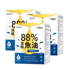 BHK's 88% Omega-3 頂級魚油軟膠囊 (60粒/盒)3盒組, 3個, 60顆