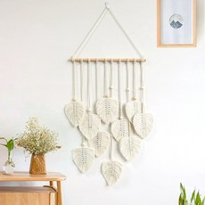 장식천 나뭇잎 마크라메 벽걸이 장식품 데코 행거 벽면, 시유 오프화이트 40x80cm
