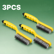 녹 페인트 제거용 스테인리스 와이어 브러시 3P 세트, 3개, 옐로우