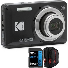코닥 픽스프로 FZ55 디지털 카메라 레드 번들과 렉사 32GB 고성능 800배 UHS-I SDHC 메모리 카드 데코 포토 포인트 및 샷 필드 백 카메라 케이스, Black