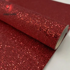 PU 가죽 원단 단색 체크 공예 크리스탈 DIY 재료 반짝이, A4 20cm x 30cm, 빨간색