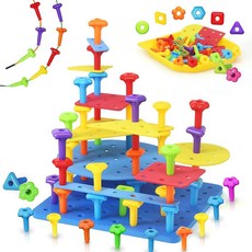 Ggiibro 페그 보드 세트 STEM 장난감 만 3-6세 유아용 | 두껍고 얇은 폼 및 스트링이 있는 몬테소리 감각 스태킹 레이싱 키트 소근육 운동 기능 발달을 위한 유치원, Ggiibro 페그 보드 세트 STEM 장난감 만 3-