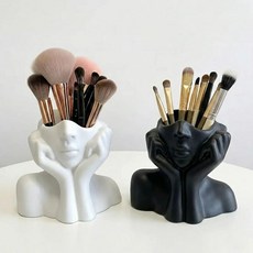 세컨드드랍 와비사비 오브제 메이크업 브러쉬 홀더 화장대 정리 수납함, 블랙, 1개