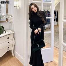 DFMEI 빈티지 긴팔 슬림핏 머메이드 원피스 이너 힙업 스판 롱스커트 9