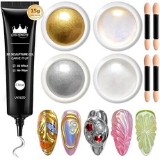 3D 아이싱 젤 키트 BISHENGYF 아이싱 젤 세트에는 닦지 않는 3D 비주 젤과 미라 파우더 4개가 들어 있어요 키트 4자 뉴업그레이드 빌더젤 네일팁 젤 길이 연장 디자인과, 15g, 1