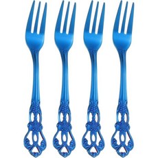 일본 직배송 uxcell 4개입 샐러드 포크 5.1인치 스테인리스 스틸 디저트 거울처럼 광택 처리 식기세척기 사용 가능 작은 디저트칵테일 파란색