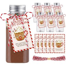 Vesici 핫 초콜릿 바 용품 241g(8.5온스) 플라스틱 핫 초콜릿 병 6세트 금속 뚜껑 라벨 및 끈 코코아 파우더 마시멜로 용기 코코아 선물 세트 크리스마스 겨울 웨딩