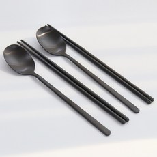 파격사은품 지제이 무광 수저 2인세트, 크롬블랙, 2세트, 숟가락+젓가락