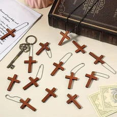 15253545pcs 미니 나무 십자가 공예 만들기위한 DIY 키 체인 목걸이 팔찌 쥬얼리 액세서리, 15pcs, 초콜릿