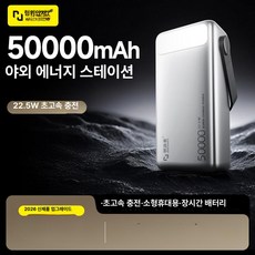 더노드랩 대용량보조배터리50000 C타입 고속충전 듀얼충전, 티타늄실버 [ 조명등 + 슈퍼고속충전 ] 3C, 50000mAh
