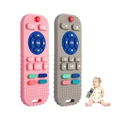 Hooku 0-6개월 아기를 위한 실리콘 치발기 장난감 6-12개월 아기를 위한 치발기 아기를 위한 원격 치발기 아기를 위한 감각 장난감 아기 츄 장난감, 핑크+그레이