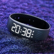 LED 진동 알람 시계 팔찌 방수 스누즈 러닝 보수계, Black, Black