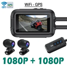 듀얼 1080P 오토바이 DVR 완전 방수 카메라 와이파이 GPS 블랙박스 앞뒤 운전 비디오 레코더, WiFi-GPS, 128GB
