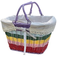 안감 처리된 플라스틱 전면 자전거 바구니 25 x 18 16cm(9.84 7.09 6.3인치) 탈착식 핸들바 무지개 색상, 안감 처리된 플라스틱 전면 자전거 바구니, 25 x 1