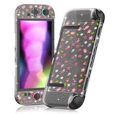 닌텐도 스위치 2 2025용 투명 글리터 핑크 도커블 케이스 사쿠라 플라워 보호 PC 쉘 7.9인치와 호환되는 분리 가능한 조이콘이 있는 슬림 귀여운 커버 벚꽃, clear pink