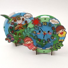 [아이디몬] 우드DIY 입체원형시계 2종 무드등 시계만들기 무브먼트 포함 나무 시계판 교구 교육, 공룡, 1개