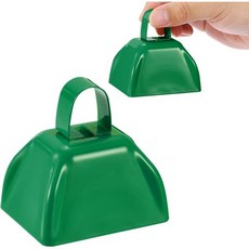 PATIKIL 축구 경기용 카우벨 2pcs 스포츠 이벤트용 3인치 카우벨 응원 대회 마라톤 결혼식용 손잡이가 달린 금속 카우벨 그린, Green