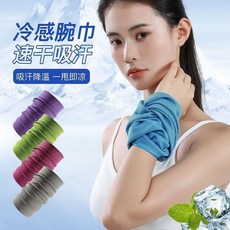 夏季運動擦汗頭部手腕冷感跑步吸汗汗巾 健身便攜速乾毛巾 薄款護腕, 1個, 冰感面料【速幹腕巾】快速吸汗+清爽透氣,快速降溫：1個裝【藍色】冰感吸汗
