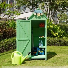 조립식 수납장 야외 원목 테라스 캐비닛 정원 농기구보관함, 내추럴 우드 반선반