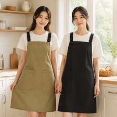 마술사 심플 앞치마 어깨끈 조절 카페 주방 바리스타 앞치마 1+1, 1세트, 블랙+브라운