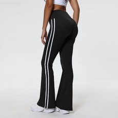 學院風條紋高腰蜜桃臀瑜伽褲女秋冬裸感高彈訓練運動微喇叭健身褲