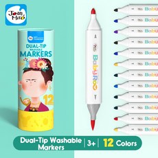 듀얼팁 슈퍼 워셔블 마커 브러쉬펜 Joan Miro Dual Tip Super Washable Kids Markers, 12색