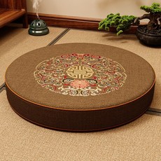 명상 원형 방석 원형매트 기도 쿠션 바닥 방석 자수 명상매트 탈부착 가능 대형 매트 두께 8cm, 진브라운