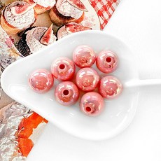 (8p) 14mm AB 유광 컬러 구슬 비즈, 피치핑크