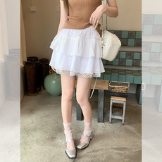 투니스 여성 레이스 프릴 A라인 미니 스커트 속바지 포함