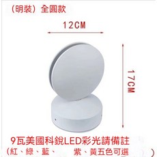 LED天花燈過道壁燈聚光變色綫條燈，現代創意走廊射燈，適用於玄關、窗臺、門框，多場景裝飾照明, 明裝圓形9W彩光（備註光色）