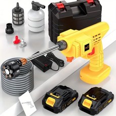 가정용 세차용 물총 전기 세차기 자동차 장착 무선 고압 기계 퀵 커넥트 노즐 호스 커넥터 黑色水枪 电池 1, Yellow Water Gun + 2 Batteries