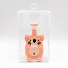 W2橘標 嬰幼兒無尾熊矽膠U型牙刷 附收納盒 寶寶口含式口腔清潔兒童牙刷 粉橘色 小號, 1個, 粉橘色【小號刷頭寬約4.5cm】W2橘標