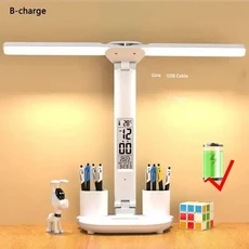 3색 LED 테이블 램프 팬과 시계 포함 네 개의 헤드 접이식 USB 충전 다기능 책상 램프 독서용 야간 조명, [02] Charging